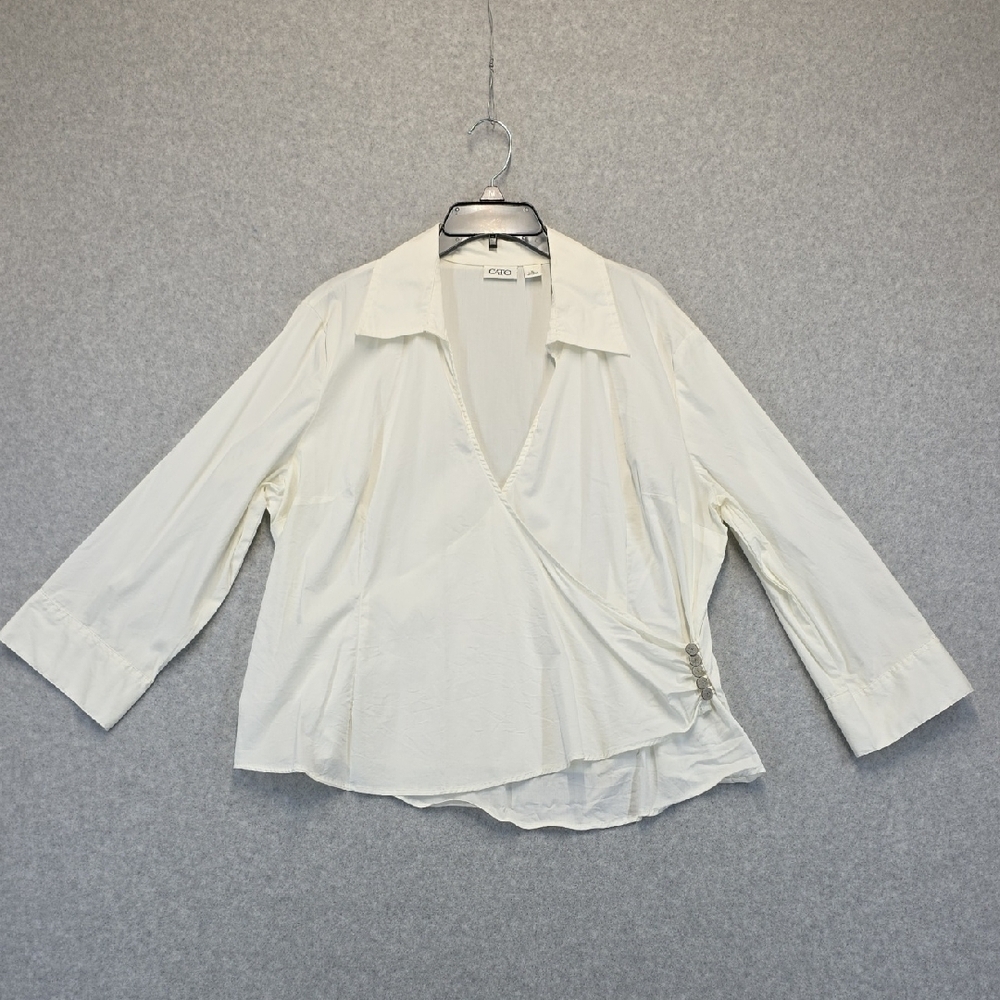Cato White 3/4 Sleeve Wrap Blouse